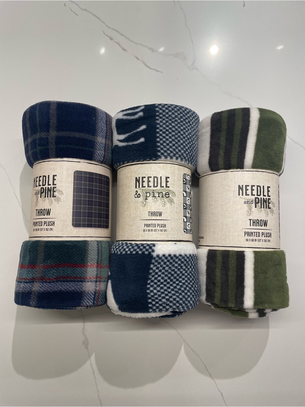 Autumn/Winter Plush Throw Blanket Bundle - Blue & Green Plaid, 50” x 60”